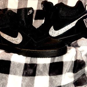 Black Crystalized Nike Court Mids 7.5 youth/8.5 Woman.